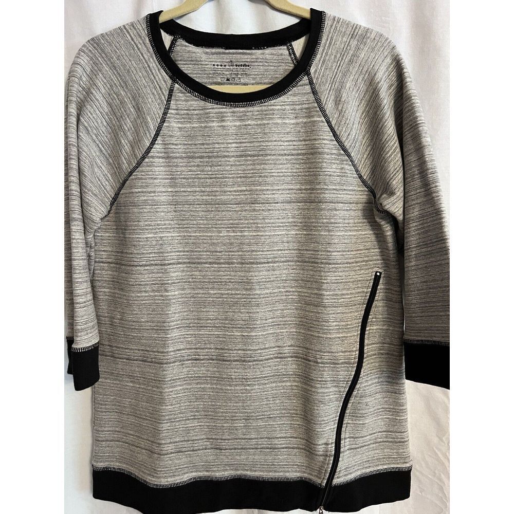 Neon Buddha sweatshirt gray w/ black trim zipper detail crew neck‎ size small
